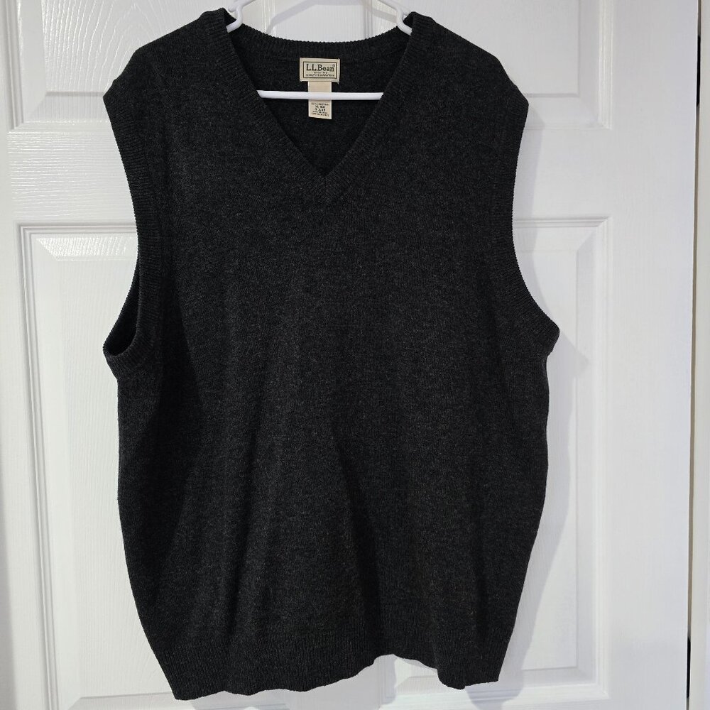 L.L. Bean Men's 100% Lambs Wool V-Neck Pullover Sweater Vest Dark Gray Sz XL-Reg